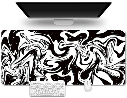 Hixingo Liquido Astratto Tappetino Mouse XXL/XL/L, 3D Gaming Con Base Antiscivolo e Bordi Cuciti, per Ufficio e Casa (700x300x3mm, Bianco)