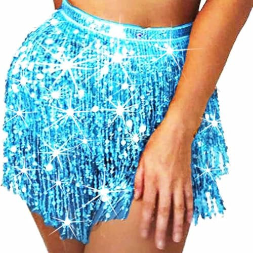 Edary Pailettenrock für Damen, Glitzernde Fransenrock Bauch Pailletten Rock Mädchen für Tanz