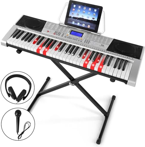 61 Key Keyboard Piano, Electric Piano Keyboard with Light Up Key, 255 Voices, 255 Rhythms, Piano Stand, LCD Screen, Headphones, Microphone, Electric Keyboard for Beginners