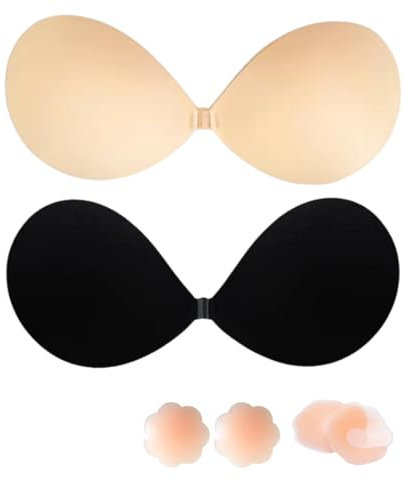 Klebe BH Push-Up, BH-Rückenfrei Trägerloser, Klebe Große Brust Push-Up, Trägerloser Sticky Bra, Ohne Träger Unsichtbarer, Invisible Bra 2Stück mit 4Pcs Nippelpads-B