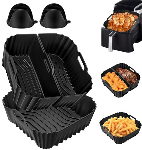 Teglie per Friggitrice ad Aria per COSORI 5,5L/6L/6,2L/6,4L, 5 Pezzi Quadrata Teglia in Silicone Cestino Air Fryer Silicone Riutilizzabili Accessori Senza BPA, Lavabile in Lavastoviglie