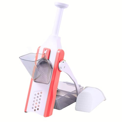 EURI Cortador de Verduras Vertical 3 en 1 | Mandolina con 4 Tipos de Corte | Diseño Plegable, Cuchillas de Acero Inoxidable, Fácil de Limpiar | Picadora Manual | Rallador de Cocina | Blanco/Naranja