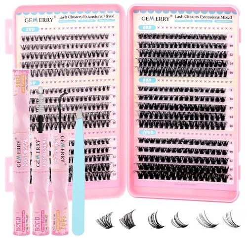 GEMERRY 600PCS Ciglia Finte Ciuffetti Kit 30D-100D Lash Clusters Extension Ciglia Fluffy Eyelashes Extension Fai Da Te Volume Eyelashes per Principianti Naturali Lashes