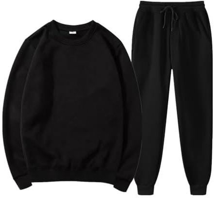 Generisch Tuta da jogging da uomo, oversize, senza cappuccio, tuta da casa, felpa e pantaloni da jogging, set da 2 pezzi, biancheria da notte in tinta unita, tuta sportiva, 2 pezzi