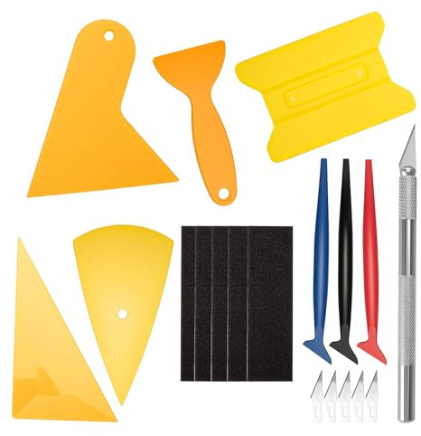 VINATO Kit de 10 Raspadores para Vinilos de Coche y Películas – Raspador de Fieltro, Raspadores Triangulares, Micro-Raspador, Raspadores de Cantos y Cúter de Precisión para Tintado de Ventanas