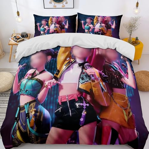 dellyy K Pop Demon Huntrix Juego de Funda, Ropa de Cama Infantil 130x200 cm, Conjunto de 3 Piezas de Microfibra con 2 Fundas de Almohada, Suave y Transpirable, con Cremallera (B)