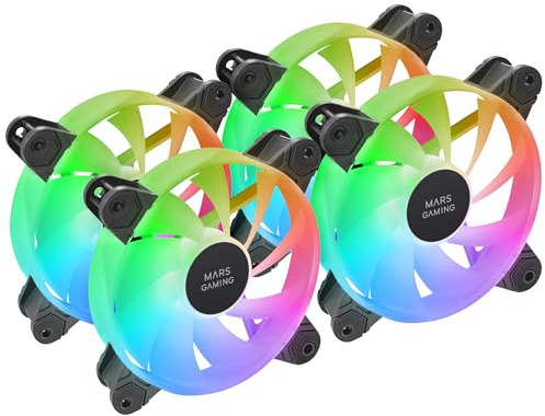 Mars Gaming MF-4A, Kit 4x 120mm ARGB-fläktar, 360° Ramfri Belysning, 5V 3Pin Adresserbar RGB, Anpassningsbar Rainbow-effekt, Ultrasnåla FDB-lager, Dubbelkontakt, Svart