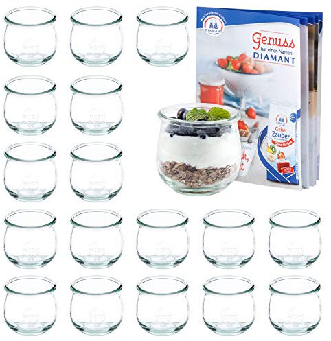 MamboCat 18er Set WECK-Tulpenglas 370 ml + Rezeptheft | Marmeladen-Gläschen klar | Ø 9 cm | Lebensmittel einkochen, aufbewahren & konservieren | Einweck-Zubehör