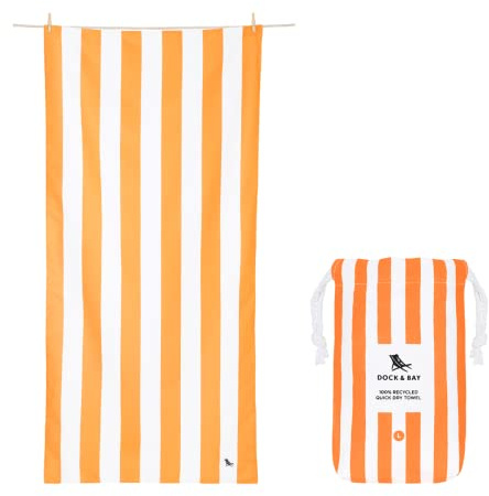 Dock & Bay Strandtuch - schnell trocknend, sandfrei - kompakt, leicht - 100% recycelt - inklusive Tasche - Cabana - Ipanema Orange - Large (160x90cm, 63x35)