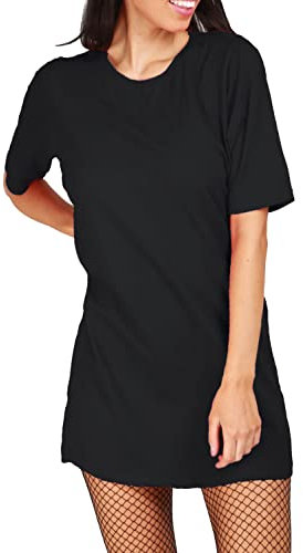 Fashion Star Womens Ladies Tunic Pullover Oversized Short Sleeve Round Neck Baggy T-Shirt Mini Dress | Tunic Dress | Pj Dress | Casual Tops | T-Shirt Dress Black M/L (UK 12/14)