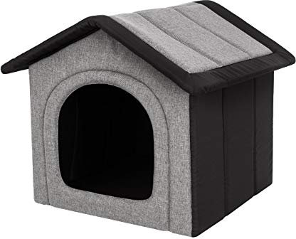 Hundehütte Hundehöhle Hundebett Hundehaus Katzenhöhle Tierbett XL - 60x55 cm hellgrau mit schwarz