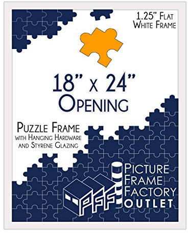 PictureFrameFactoryOutlet (1) -18x24-1.25 Flat White Profile - Puzzle Frame - Hanging Hardware and Plexiglass Included