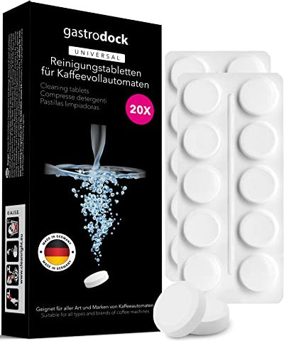 Premium Reinigungstabletten für Kaffeevollautomaten [20 x 2g] MADE IN GERMANY - Reinigungstabs für Kaffeemaschinen - Kompatibel mit Siemens, Jura, Krups, Bosch, Miele, Melitta, WMF