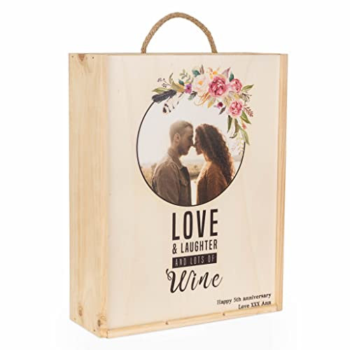 Wanapix | Caja de Vino Personalizada con Fotos y Textos | Caja de Madera con Tapa Corrediza y Asa | Capacidad 3 Botellas | Regalo Original | 29,5 x 37,5 x 10,5 cm
