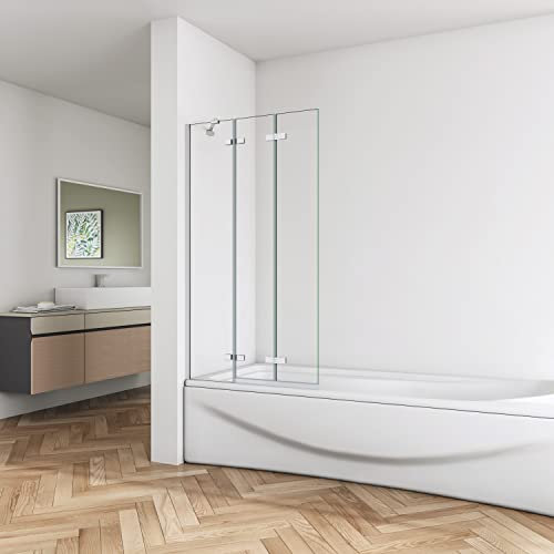 Biubiubath Luxury 1000x1400mm 3 Fold Folding Bath Shower Screen Modern Hinge Glass Panel