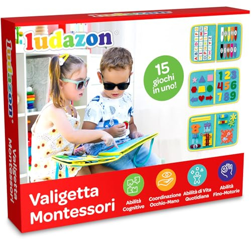 LUDAZON Valigetta Montessori: L'unica in Italiano, Idea Regalo Bambini 1 2 3 4 5 Anni, Intrattiene per Ore, Busy Board da Viaggio, Quiet Book, Pannello Interattivo, Guarda Il Video