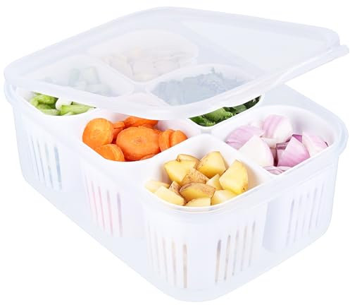 BELLE VOUS 7-teiliges Lebensmittelbehälter-Set - für Obst und Gemüse Aufbewahrung - 6 kleine Kanister & 1 große Gemüsebox mit luftdichtem Deckel - Kühlschrank Aufbewahrung
