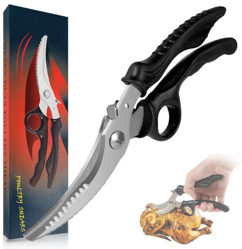 CXRYLZ-FUR Forbici da Cucina, Professionali Trinciapollo Forbice Attrezzi Utensili Cucina, Cesoie in Acciaio Inox Manico in Plastica ABS per Pollame, Verdure, Pizza, Mancini, Regalo
