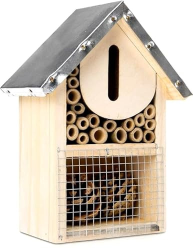 Aggloz | Eco-Friendly Bug Bee House Hotel for Bees Butterfly Butterflies Insect Insects for Garden - Kid Friendly Weather Resistant Hanging Bee Home from Natural Wood Hotels (H- 20cm)