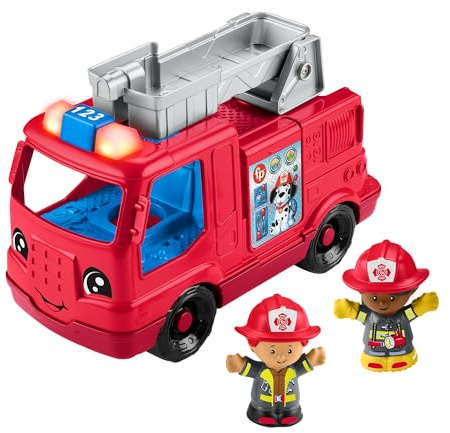 Fisher-Price Little People Toddler Toy Fire Truck Musical Push-Along Vehicle with 2 Figures for Pretend Play Ages 1+ Years