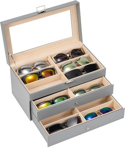 Procase Caja Gafas, Expositor Gafas de Sol, Organizador Sunglasses 18 Compartimentos -Gris