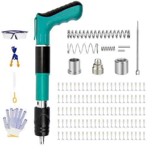 OBDResource Pistola Sparachiodi Con 110 Pezzi Chiodi Rotondi, 5 Ingranaggi Regolabili, Pistola Sparachiodi Elettrica, Set Di Attrezzi Con Guanti, Tappi Per Le Orecchie, Occhiali Di Sicurezza Per Soffi