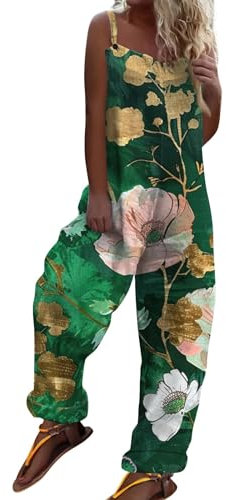 Romper Damen Hosenanzug Elegant 2 Teilig Sport Jumpsuit Damen Maleroverall Einweg Hosenanzug Damen Sommer 2 Teiler Damen Latzhose Sommer Jumpsuit Baggy Oversize Jumpsuit Festlich(L,Dunkelgrün)