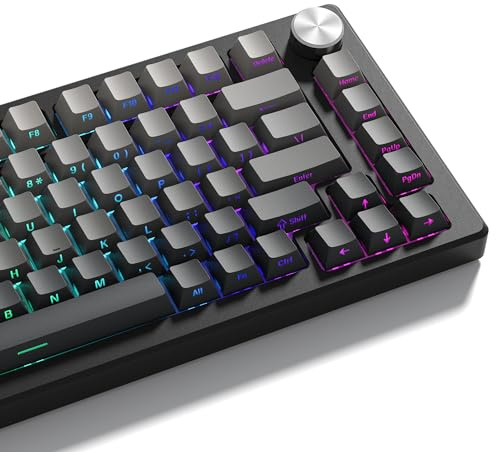 dagaladoo Grey black keycap set 136 key gradient double shot PBT keycaps 75% 100% Shine Through custom keycap cherry profile,Side printed keyboard keycaps Compatible with US Layout Mechanical Keyboard