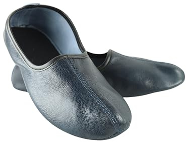 Akdam Pantofole da uomo in pelle blu scuro tradizionale Babouche scarpe da casa a piedi nudi mocassino, Blu scuro, 42 EU