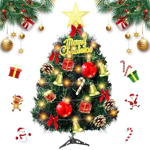 Albero di Natale artificiale piccolo 30 cm, mini albero di Natale con catena di luci a LED, stella dell'albero, caldo albero di Natale, Avvento, decorazione per interni, decorazione da tavolo (lampada