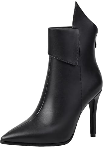 HSyc JRX Botines de tacón alto para mujer con tacón de 10 cm, punta puntiaguda, Negro , 39.5 EU