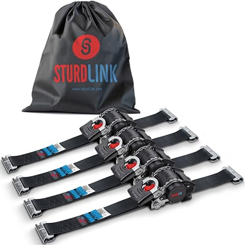 Correas de trinquete automáticas de 3 m 50 mm para riel de amarre universal LC 750daN, 1500daN en U | amarre de bobinadora automática de correa | para furgoneta remolque con rieles | Lote x4