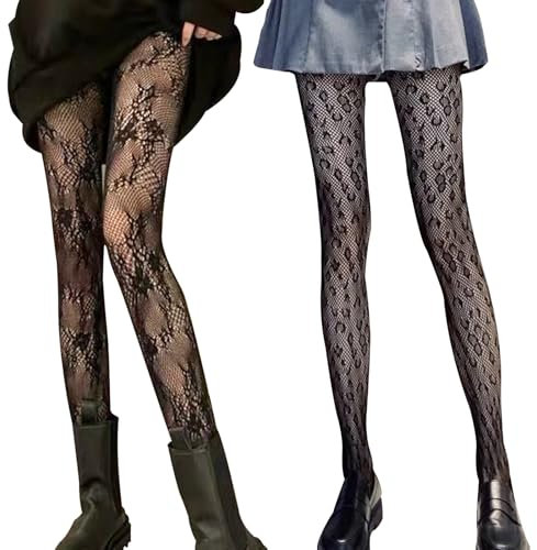 BSITSSS 2 paia Collant Donna, Calze Autoreggenti, Calze A Rete Nere Donna, Collant Pizzo Nero, Calze Pizzo, Hollow out Floral Collant, Elastico, da 102 a 105 cm