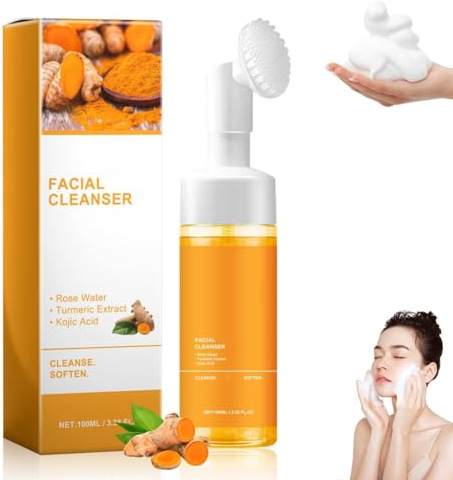 Seymal Limpiador Facial Gevona Pure Glow, Limpiador Facial de cúrcuma, Limpiador Facial de cúrcuma con Cepillo, jabón iluminador, Limpieza Profunda del Rostro, Limpiador espumoso de cúrcuma(1pc)