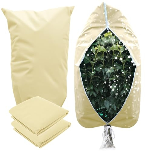 GUKULIVEL 2 Packs Garden Fleece Frost Protection 80gsm 120x180CM – Plant Fleece for Plants Protection from Frost, Horticultural Fleece Bags with Zipper & Drawstring, Plant Covers for Outdoor Use