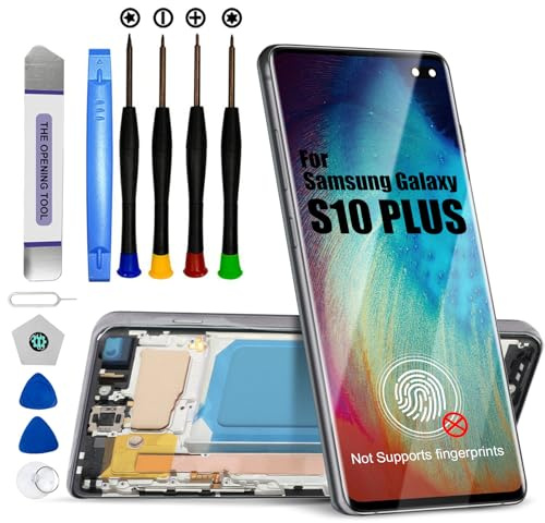 DTD-skärm för Samsung Galaxy S10 Plus LCD-skärm ersättningsskärm beröringsskärm montering med verktyg (svart med ram, utan fingeravtrycksidentifiering)