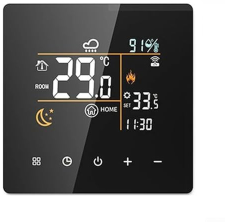 Thermostat et hygromètre WiFi intelligent pour Tuya avec affichage numérique, télécommande et protection anti-gel, pour chaudière à gaz/eau chaude au sol (noir-16 A)