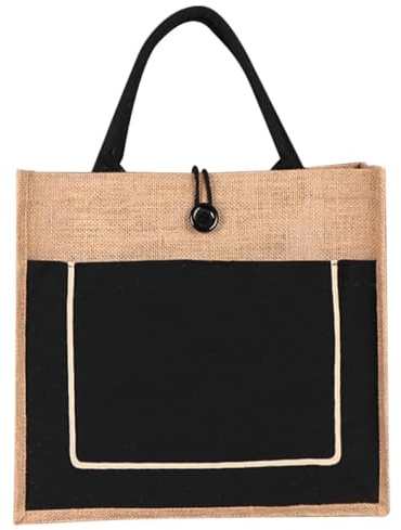 BESPORTBLE Paquet en Tissu Noir Petit Format Paquet à Provisions Réutilisable avec Anses Cabas Rétro Léger et Solide pour Courses Plage et Voyage Pratique