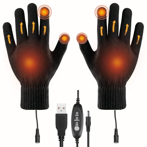 Guantes Calefactables USB Invierno Guantes termicos Hombre y Mujer, Guantes Térmicos con Pantalla Táctil, Calefacción Doble Cara 3 Niveles para Moto, Ciclismo, Senderismo y Actividades al Aire Libre