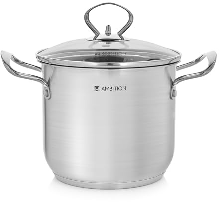 AMBITION Hög rostfri kastrull med glaslock 2,7 l Petite 16 cm soppkastrull induktion alla typer av spisar diskmaskinssäkra