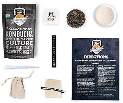 Fermentaholics Ingredient Kit - Classic Kombucha, Brews 1-Gallon, Organic, Kosher