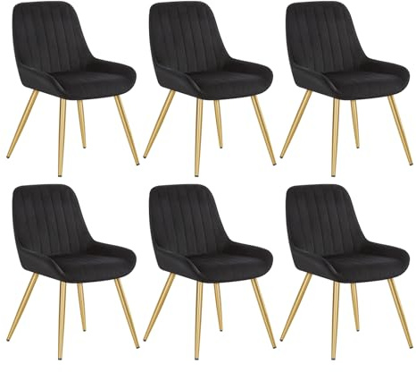 Lestarain 6-delad matstol, retro köksstol, vardagsrumsstol, sammetssits, retrostol med metallben, besöksstol, stol för matsal, vardagsrum, kök, svart