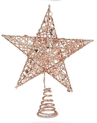 Albero di Natale Scintillante Topper 20cm - Stella Filo di Metallo Rosa Vuota per Cima d'Albero - Decorazione Festiva Dorata