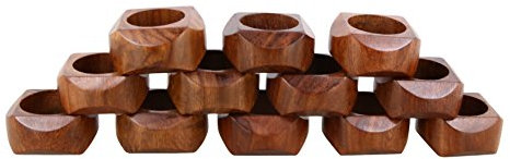 Ajuny Handcrafted Wooden Round Napkin Ring Side Cut Decorative 1.5 inch Napkin Holders for Table Décor Dinner Wedding Party Dining Parties Table Decoration Set of 12