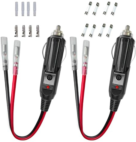 Dongge Car Replacement 12V 24V Cigarette Lighter Male Plug with Leads with LED Light Cigar Female Socket Plug Extension Cable for Motorcycle Car Tractor with spare fuse and terminal kit 2Pack