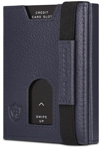 VON HEESEN Slim Wallet mit Münzfach & RFID-Schutz - Leder Geldbeutel - Mini Geldbörse für Herren und Damen - Kartenetui Echtleder Karten Portemonnaie klein - Kreditkartenetui Blau