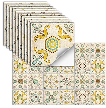 24 Pezzi Adesivi Per Piastrelle Vinile Autoadesivi Adesivi Murali Impermeabili Per Cucina Bagno Piastrelle Parete Camino Armadio Decorazione Adesivi,Hz-44,10x10 Cm