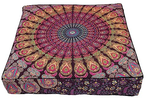 Large 35x35 inch Mandala Floor Pillow Cover Oversize Meditation Cushion Seating Throw Hippie Square Colourful Decorative Bohemian Chic dog bed Handmade COVER ONLY (Peacock Purple)