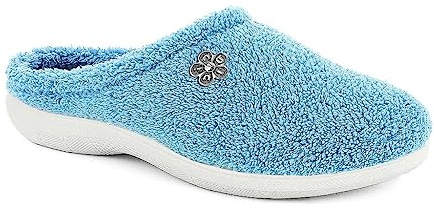 Pantofole Donna, Pantofole da Casa in Spugna con Fiorellino, Leggere e Confortevoli, Azzurro, 35