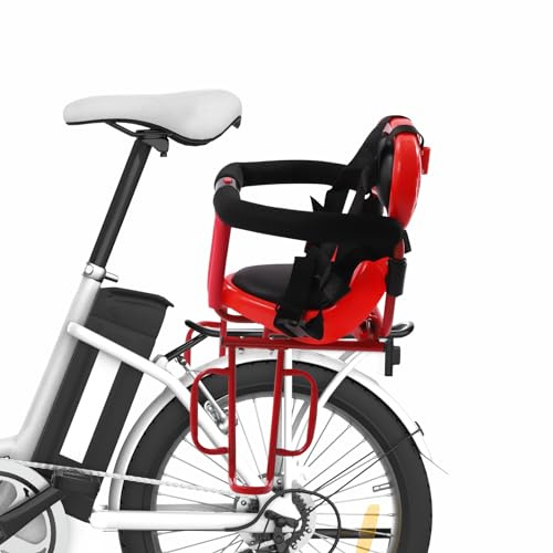 Donened Asiento trasero de bicicleta para niños, asiento trasero de bicicleta con respaldo y reposabrazos para 6 meses a 6 años (rojo)
